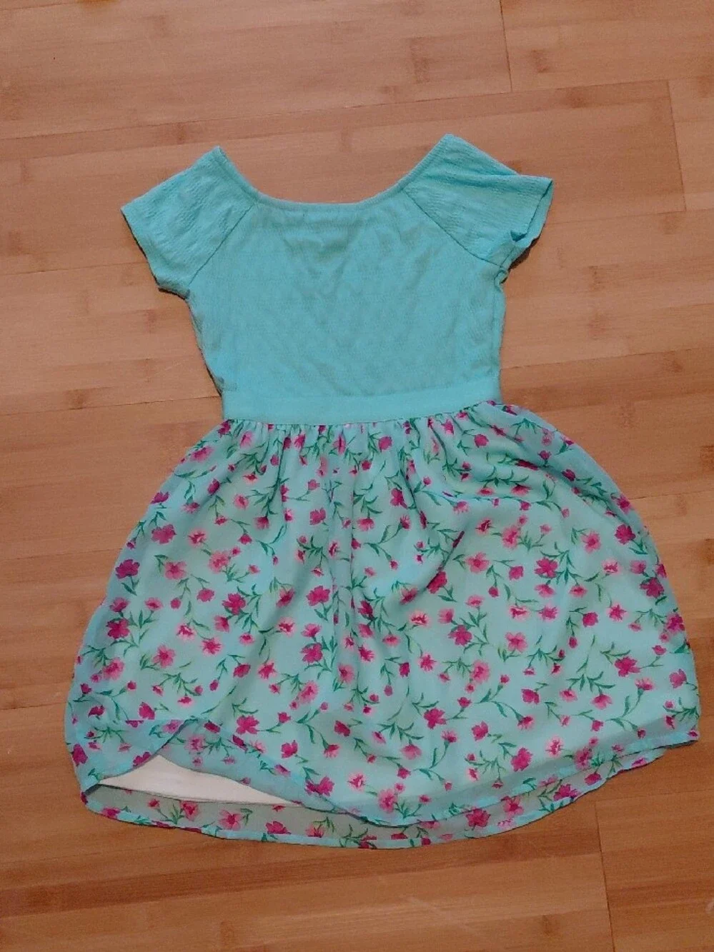The Children's Place Mint Green Floral Dress with Pink Flowers